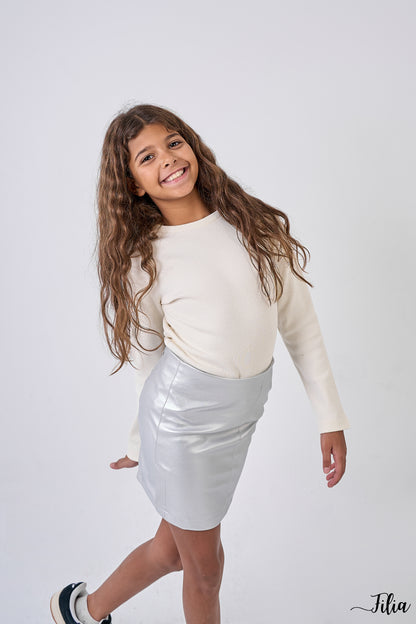 Mini Luxe Leather Skirt in Silver