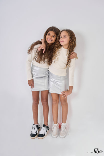Mini Luxe Leather Skirt in Silver