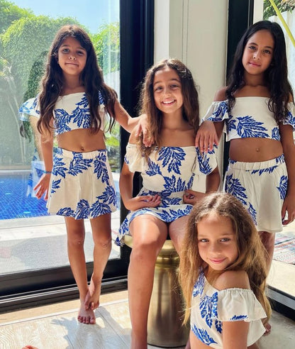 Blue & White Skirt Set